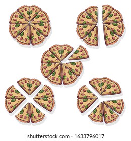 Fractions pizza vector math concept illustration isolated on a white background.