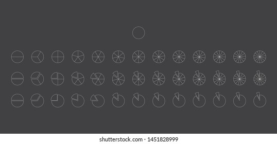 Fractions vector icons. Pie chart line circles