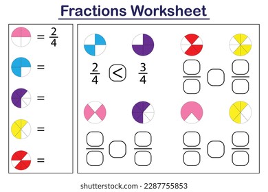 Fractions worksheet. Learn fraction mathematics worksheets in kindergarten 