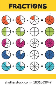 Fractions Worksheets.  Math game for preschool and school age children.