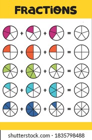 Fractions Worksheets.  Math game for preschool and school age children.
