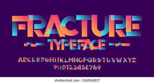 Fracture alphabet font. Playful letters and numbers. Stock vector typeface for your typography design.