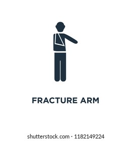 Fracture Arm icon. Black filled vector illustration. Fracture Arm symbol on white background. Can be used in web and mobile.