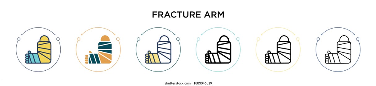 Fracture arm icon in filled, thin line, outline and stroke style. Vector illustration of two colored and black fracture arm vector icons designs can be used for mobile, ui, web