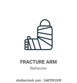 Fracture arm outline vector icon. Thin line black fracture arm icon, flat vector simple element illustration from editable behavior concept isolated stroke on white background