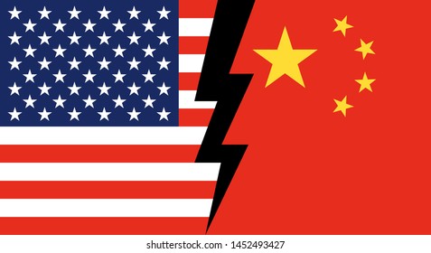 Fracture between Flag of China and Flag of United states vector