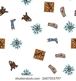 fracture bone break injury vector seamless pattern thin line illustration