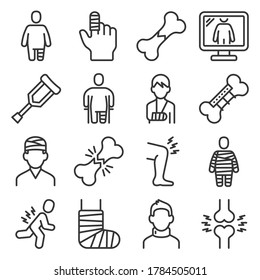 Fracture Bone Icons Set on White Background. Vector svg