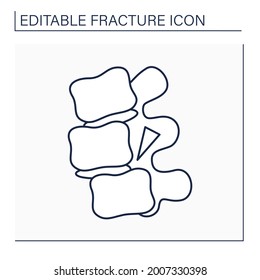 Fracture dislocation line icon. Piece of bone remains jammed between the ends of the dislocated bones. Vertebral collapse. Healthcare concept. Isolated vector illustration. Editable stroke