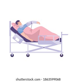Fracture flat composition with hospital bed and lying patient with broken hand vector illustration