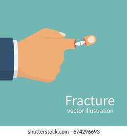 Fracture hand. Broken finger. Vector illustration flat design. Bone arm skeleton. Vector illustration flat design. Isolated on white background.