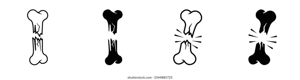 Fracture icon collection in black and white filled and solid vector style.