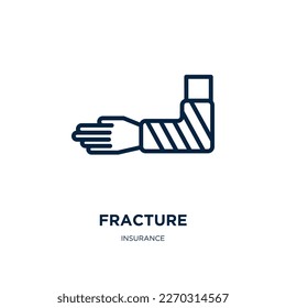 fracture icon from insurance collection. Thin linear fracture, pain, medicine outline icon isolated on white background. Line vector fracture sign, symbol for web and mobile