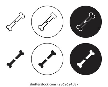 fracture icon set. osteoporosis bone break injury vector symbol in black filled and outlined style.