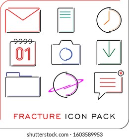 Fracture Themed Icon Pack with Simple Flat Modern Design for Commercial Use