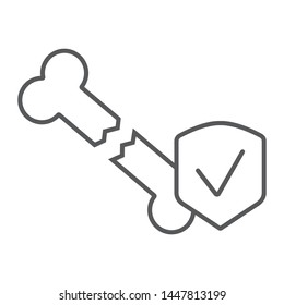 Fracture thin line icon, protection and skeleton, broken bone sign, vector graphics, a linear pattern on a white background, eps 10.