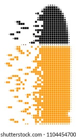 Fractured ammo bullet dot vector icon with disintegration effect. Square elements are organized into dissolving ammo bullet form.