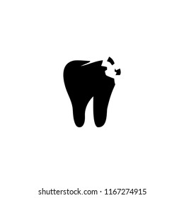Fractured or Cracked Tooth, Dental Problem. Flat Vector Icon illustration. Simple black symbol on white background. Cracked Tooth, Dental Problem sign design template for web and mobile UI element