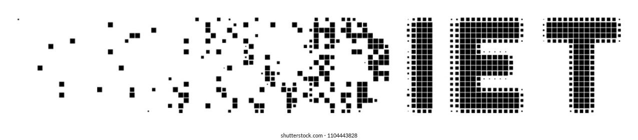 Fractured diet text dot vector icon with disintegration effect. Square items are grouped into dispersed diet text form.