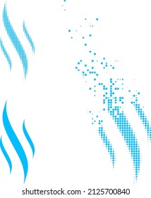 Fractured dotted aroma vector icon with destruction effect, and original vector image. Pixel destruction effect for aroma demonstrates speed and motion of cyberspace abstractions.