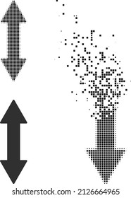 Fracturing gepunkteter vertikaler Tausch Pfeil Vektorsymbol mit Wind-Effekt und Original-Vektorbild.