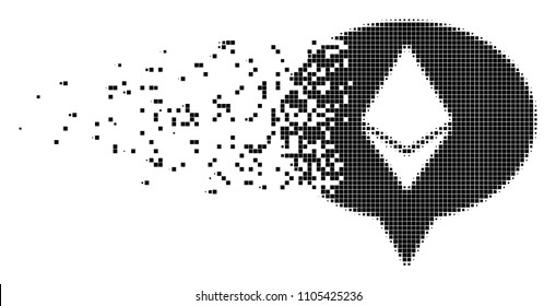 Fractured Ethereum banner balloon dot vector icon with erosion effect. Rectangular items are composed into damaging Ethereum banner balloon figure.