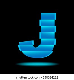 Fractured font, letter J, neon light blue vector