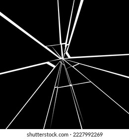 Fractured glass vector background. Black white cracked screen broken glass shards.