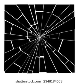 Fractured glass vector background. Black white cracked screen broken glass square pane.