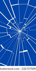 Fractured glass vector background. Blue cracked screen broken glass shards.