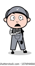 Fractured Hand Patient - Retro Repairman Cartoon Worker Vector Illustration
