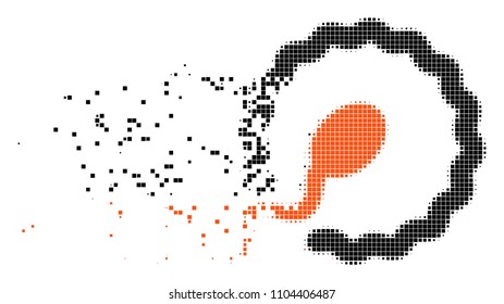 Fractured insemination dotted vector icon with disintegration effect. Rectangle fragments are organized into dissipated insemination form.