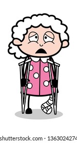 Fractured Leg - Old Cartoon Granny Vector Illustration