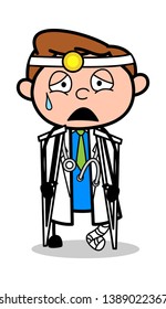 Fractured Leg Patient Crying - Professional Cartoon Doctor Vector Illustration
