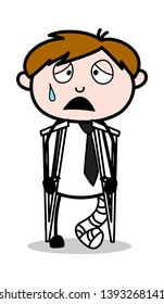 Fractured Leg Patient - Office Salesman Employee Cartoon Vector Illustration﻿
