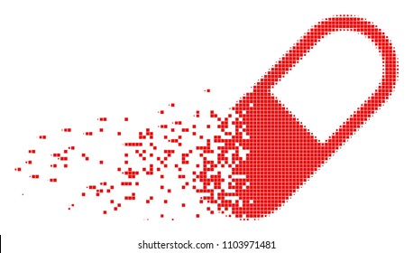 Fractured medication granule dot vector icon with disintegration effect. Square items are combined into dissipated medication granule shape.