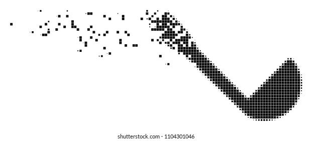 Fractured scoop dot vector icon with disintegration effect. Rectangle elements are grouped into dispersed scoop figure. Pixel dissipating effect shows speed and motion of cyberspace concepts.