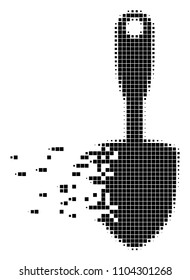 Fractured scoop shovel dot vector icon with disintegration effect. Rectangle dots are grouped into dissolving scoop shovel figure.