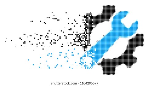 Fractured service tools dotted vector icon with disintegration effect. Rectangle points are combined into dissipated service tools figure.