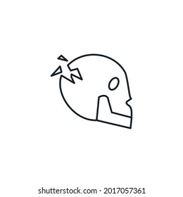 Fractured skull thin line icon stock illustration.
