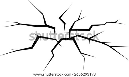 Fractured Wall Vector. Cracked Surface, Earthquake Damage Illustration. Damage surface crack and fissure in ground