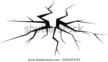 Fractured Wall Vector. Cracked Surface, Earthquake Damage Illustration. Damage surface crack and fissure in ground