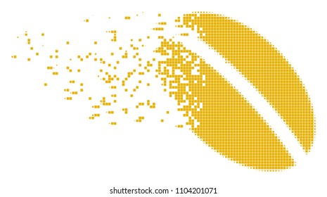 Fractured wheat seed dot vector icon with disintegration effect. Rectangle cells are organized into damaging wheat seed shape.