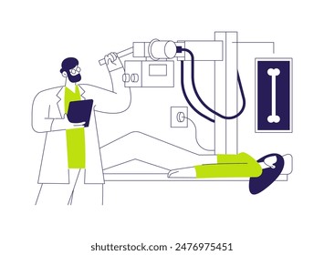 Frakturdiagnostik abstraktes Konzept Vektorillustration. Patienten mit Knochenbruch auf Röntgendiagnostik im Krankenhaus, medizinische Untersuchung, Osteoarthritis Krankheit abstrakte Metapher.