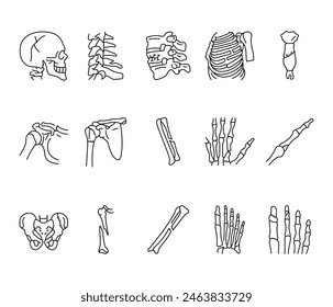 Fractures line black icons set. Signs for web page, mobile app, button, logo. Vector isolated buttons. Editable stroke.