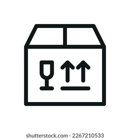 Fragile box isolated icon, fragile parcel vector symbol with editable stroke