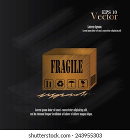 fragile box packaging on chalkboard . vector illustration   