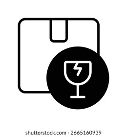 Fragile Box Vector for Delicate Item Delivery, Glass and warning label icon, careful handling and breakable content