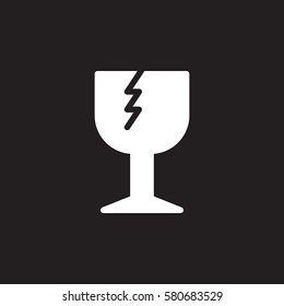 Fragile, broken glass icon vector, filled flat sign, solid white pictogram isolated on black. Symbol, logo illustration