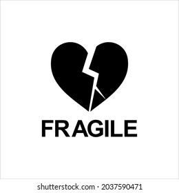 Fragile Broken Heart-shaped Illustration. Packing Icon Symbol for Valentine Day Gift. Packing Label for Valentine Day Gift. Vector Illustration